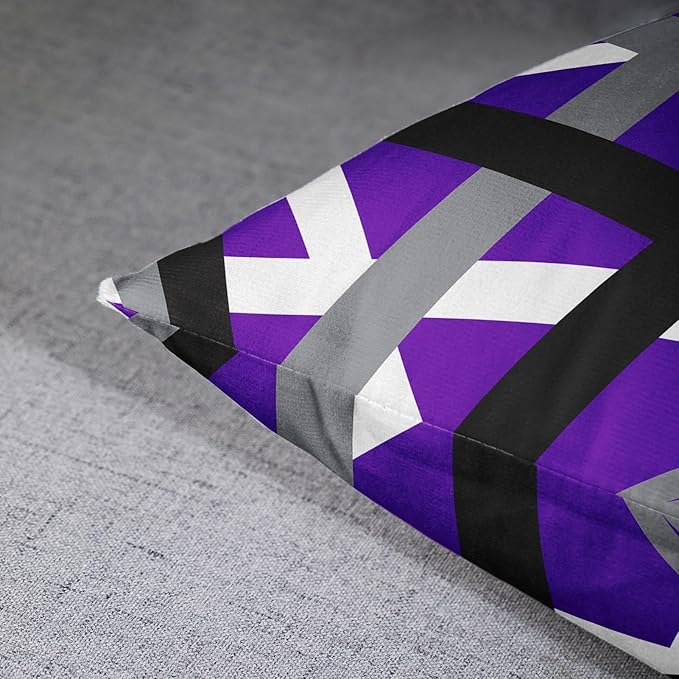 Emvency Set of 2 Throw Pillow Cover Purple Black Stripes Grey White Design Retro Decorative Pillow Case Striped Home Decor Square 18x18 Inch Cushion Pillowcase