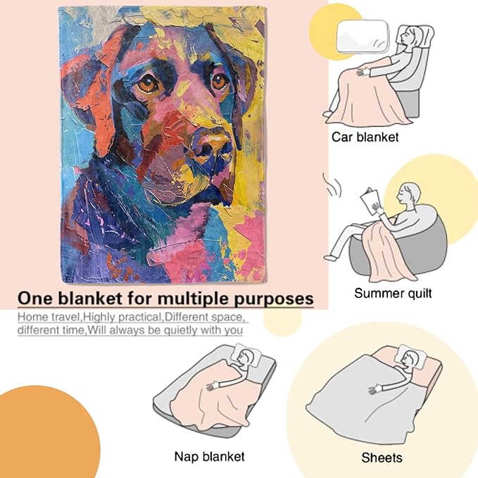 Labrador Retriever Blanket Colorful Abstract Artistic Dog Throw Blankets Lightweight Flannel Puppy Throws for Camping Couch Chair Office Bed Home Decor Gifts for Pet Lover,80x60inch