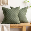 MIULEE Pack of 2 Decorative Vintage Burlap Linen Spring Throw Pillow Covers Modern Farmhouse Pillowcase Rustic Woven Textured Cushion Cover for Sofa Couch Bed 16x16 Inch Olive Green