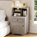 4ever2buy Farmhouse Nightstand with Storage Drawer and Hutch Bedside Table for Bedroom 30.31 inch Tall Night Stand End Table Wash Gray