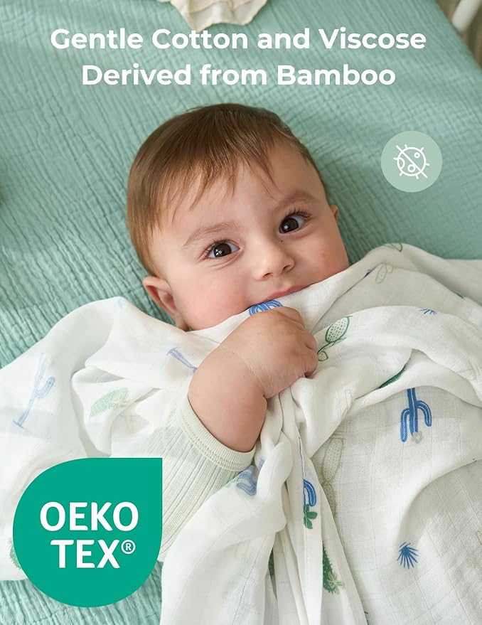 Momcozy Muslin Swaddle Blankets, 4-Pack Breathable and Skin-Friendly Receiving Blankets for Boys, Best Wishes Swaddle Blanket Shower Gifts & Baby Registry Essentials, Large 47"x47", Bravery
