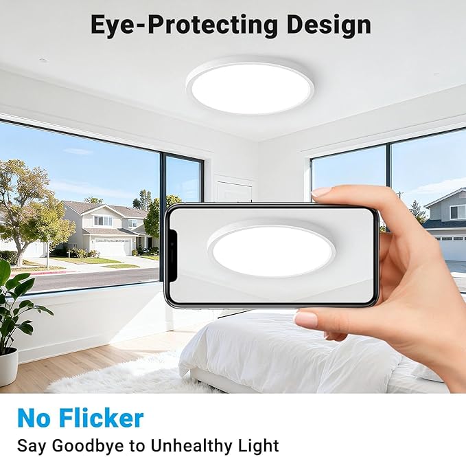 6 Pack LED Flush Mount Ceiling Light,12Inch 24W,3000K/3500K/4000K/5000K/6500K 5 Color Temperatures Ceiling Light Fixture for Kitchen Porch Hallway Bedroom Bathroom,White