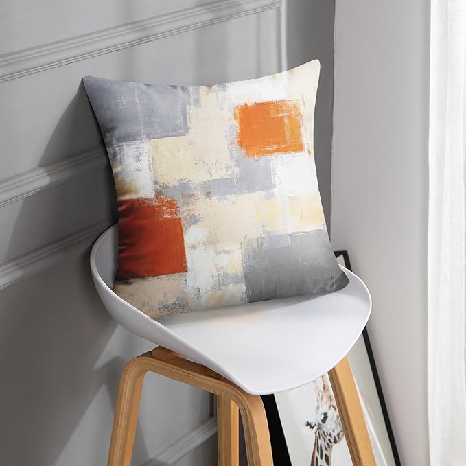 Britimes Throw Pillow Covers Modern Home Art Decor, 18 x 18 Inches Set of 2 Pillow Cases Decorative, Abstract Oil Painting Pillowcases for Bedroom, Living Room, Cushion Couch Sofa, Beige Orange