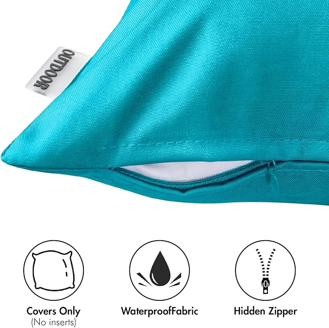 MIULEE Pack of 2 Decorative Outdoor Waterproof Pillow Covers Rectangular Garden Cushion Sham Throw Pillowcase Summer Shell for Patio Tent Couch 12x20 Inch Turquoise
