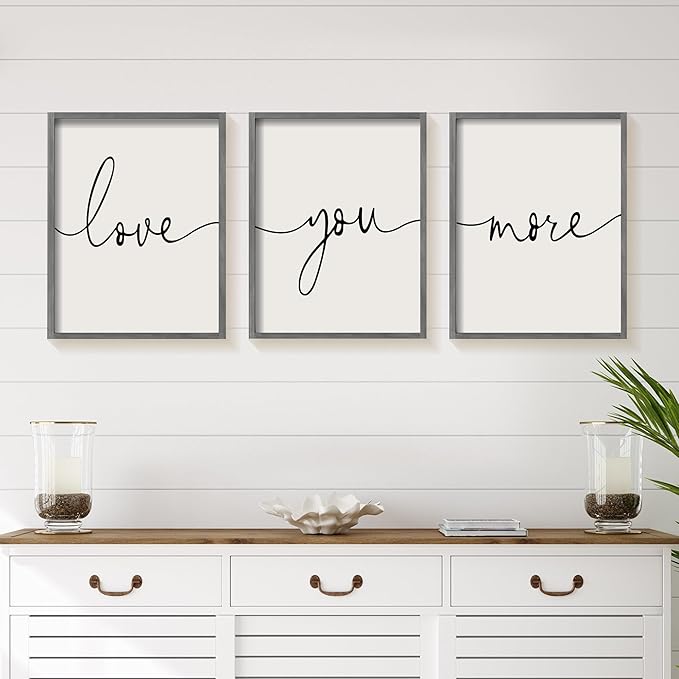 Heiple Love You More Sign Set of 3 Framed Above Bed Wall Decor Farmhouse Bedroom Decor Wood Art Rustic Master Bedroom Essentials Home Decoration (Gray, 11”x14”)