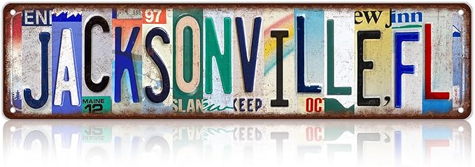 Vintage City Street Sign Jacksonville,FL Wall Decor Metal Tin Signs for Bar Home Bedroom Garage