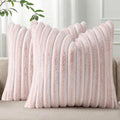 Pallene Faux Fur Plush Throw Pillow Covers 16x16 Set of 2, Luxury Soft Fluffy Striped Decorative Pillow Covers for Sofa, Couch, Living Room, Ombre Pink