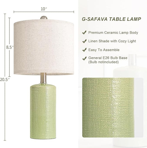 20.5" Small Table Lamps for Living Room Lamp Set of 2 Ceramic Lamps for Bedroom Bedside Lamps Modern Boho Lamps for Night Stands Farmhouse Nightstand Lamp Side End Table Lamp, Light Green
