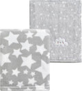CREVENT 2Pcs 30''X40'' Cute Cozy Fluffy Warm Baby Blankets for Infants Toddlers' Bedding Crib Cot Stroller - Grey Cloud + Star