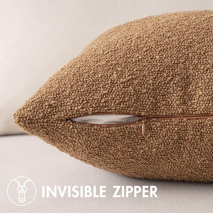 MIULEE Textured Boucle Throw Pillow Cover Brown Accent Solid Lumbar Pillow Case Decorative Vintage Soft Pack of 1 Couch Cushion Mid Century Chair Sofa Bedroom Livingroom Home Decor,12x20 Inch