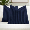 FUTEI Dark Navy Decorative Throw Pillow Covers Set of 2, 20x20 Inch Soft Fluffy Faux Fur Plush Striped Cushion Cases, Modern Home Decor for Couch Bed Living Room