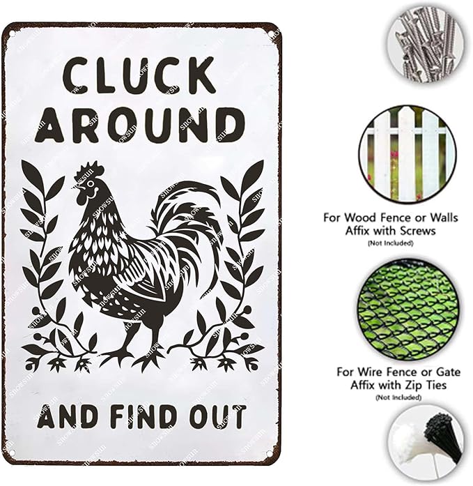 snowsun Farm Farmhouse Chicken Cluck Around And Find Out Vintage Metal Signs Vintage Tin Signs Country Bar Restaurant Kitchen Decor Farm Decor 8X12 Inches