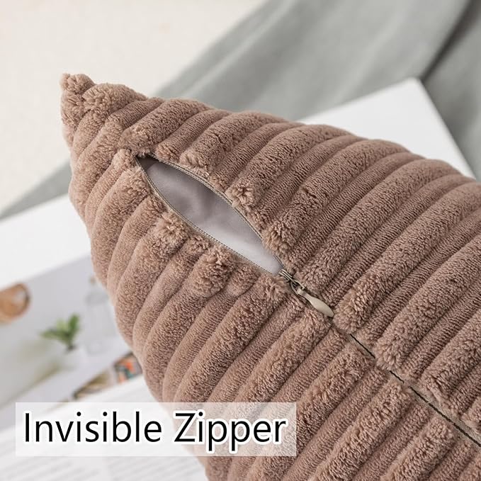 UGASA 14x20 Inch Pillow Cover Pack of 1 Soft Boho Stripe Corduroy Long Rectangle Lumbar Cushion Case Farmhouse Decorative Throw Pilowcase for Bed, Couch, Sofa, Bedroom, Living Room, Light Brown