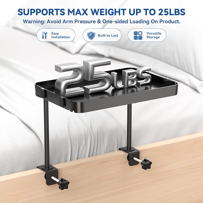 Bedside Shelf Bunk Bed Shelf for Top Bunk Clip on Bedside Table Tray Loft Nightstand Attachable Bedside Table Cup Holder Headboard Organizer Attachment 2 Height College Dorm Room Bed Accessories Black