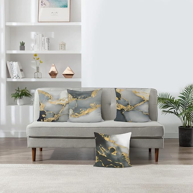 Bonhause Grey Marble Pillow Covers 18x18 Set of 4 Abstract Art Modern Decorative Throw Pillow Cases Soft Velvet for Sofa Couch Car Bedroom Home Decor