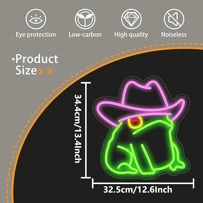 Cowboy Frog Neon Sign, Cowboy Toad Led Signs for Wall Decor, Dimmable Neon Light Sign for Bedroom, Game Room, Kids Room, Bar Decoration, USB Powered Light Up Signs for Party Decor