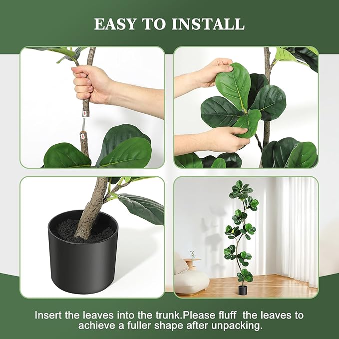 GarveeHome Artificial Fiddle Leaf Fig Tree - 7 ft Fake Plant with Black Nursery Planter, Large Floor Plants for Home or Office Decor - Artificial Plants Indoor Outdoor, Housewarming Gift