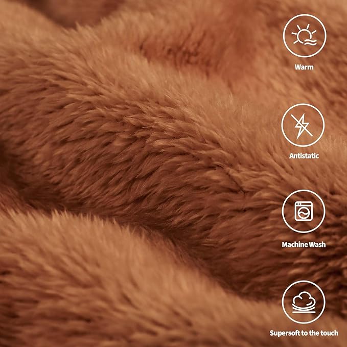 Plush Fleece Throw Blanket for Couch and Bed, Fluffy Fuzzy Cozy Queen-Size Soft Blankets All Season Use (60x80 Inches,Burnt Orange)