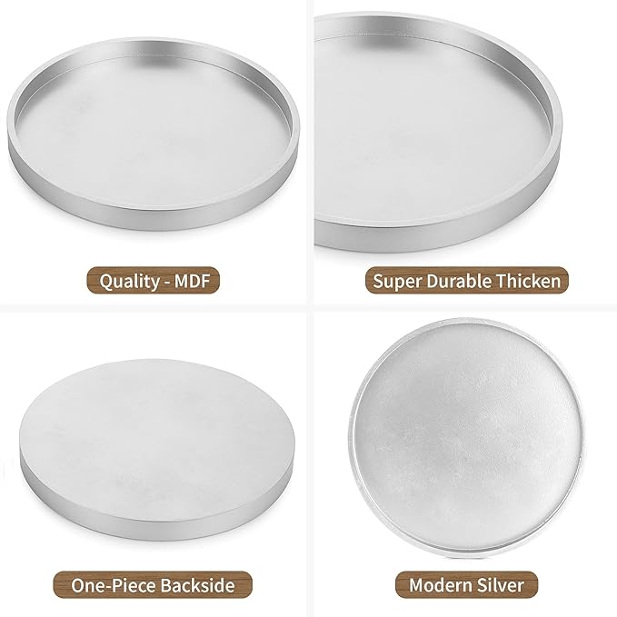 Hanobe Candle Plate Holder Tray: Champagne Sliver Round Wood Candle Plate Decorative Centerpiece Small Tealight Pillar Trays for Living Room Dining Coffee Table Home Decor