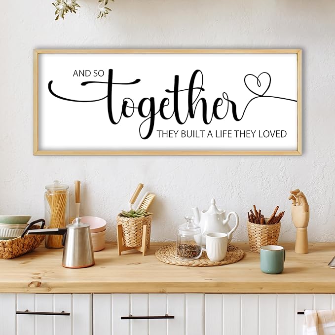 And So Together They Built A Life They Loved Sign Wall Decor 40"x15" Above Over Bed Master Bedroom Large Wood Framed Wall Hanging Art (Wood)
