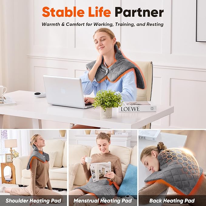 OCTROT 3 lb Weighted Heating Pad for Neck and Shoulders, for Mom Wife Grandma, Birthday Gifts for Men Women Dad, Instant Electric Heated Blanket with 9 Heat Options 4 Auto-Off Timer, Grey