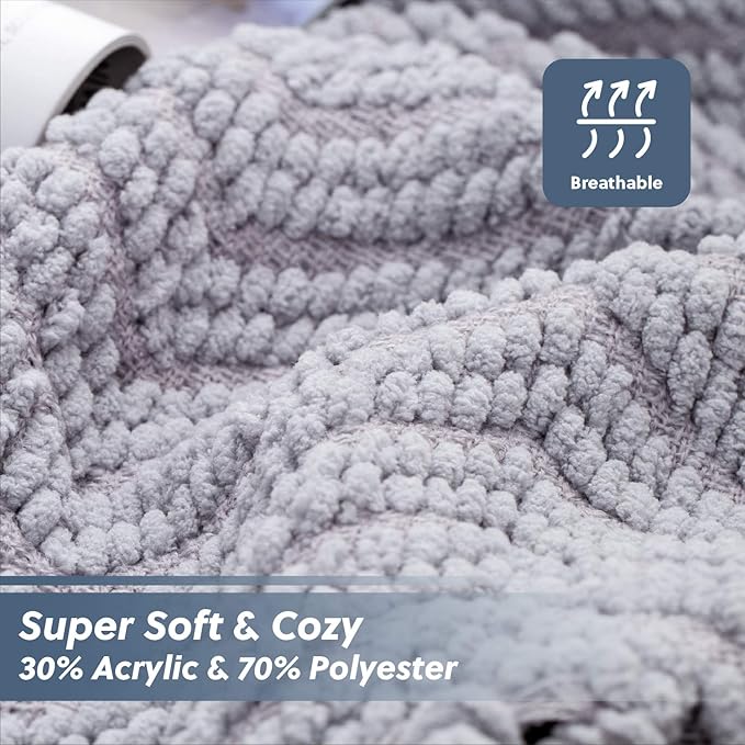 Bedsure Throw Blankets for Couch - Textured Chunky Knit Woven Chenille Blanket - Super Soft, Warm Decorative Boho Throw with Tassels for Bed, Sofa and Living Room Decor, Grey, 50x60 Inches