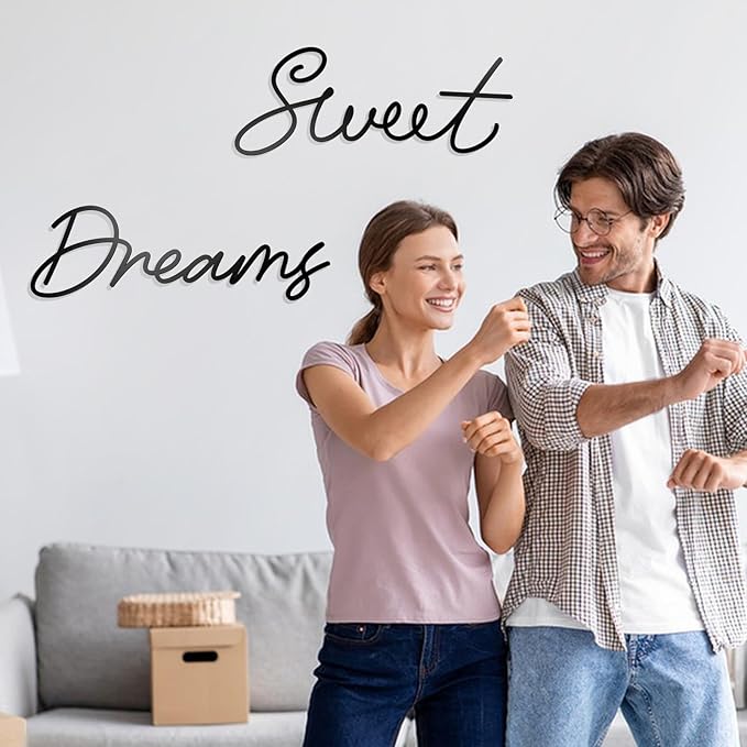 Zzbakress Sweet Dreams Wall Decor Metal Wall Art Large Modern Living Room Farmhouse Sign for Bedroom Black Metal Wall Art for Office and Home Wall Decor (Black, Farmhouse-Large)