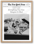 iHery Everything You Can Imagine Is Real Framed Trendy NewsPaper Wall Art, Natural OAK Wood 12x16in Canvas Wall Art Decor For Bedroom, Vintage Hot Girls Prints Living Room Home Décor 1Pack