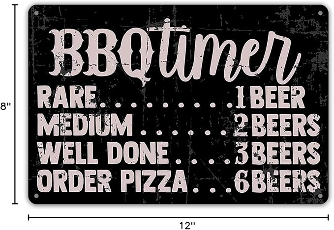QIONGQI Funny BBQ Timer Quote Metal Tin Sign Wall Decor Retro BBQ Signs with Sayings for Home Kitchen Restaurant Caf?Decor Gifts