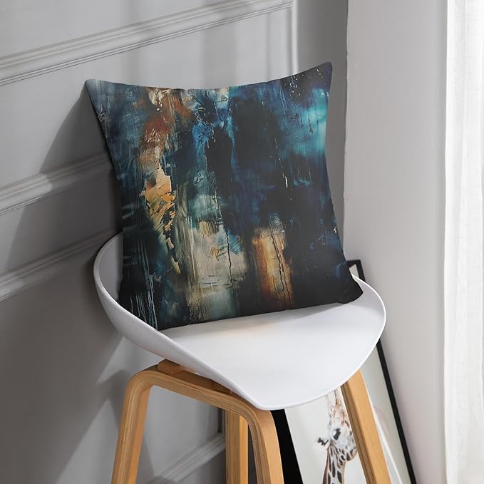 Britimes Throw Pillow Covers Modern Home Art Decor, 18 x 18 Inches Set of 2 Pillow Cases Decorative, Abstract Oil Painting Pillowcases for Bedroom, Living Room, Cushion Couch Sofa, Teal Black