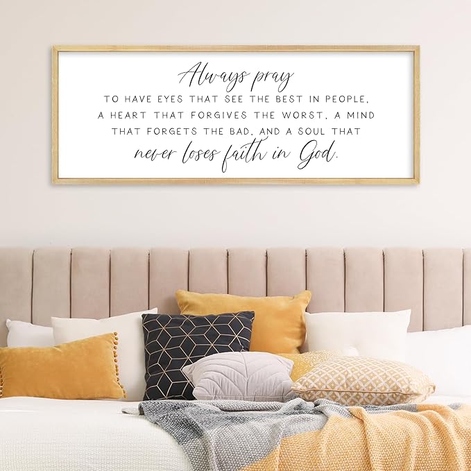Always pray Wall Decor To Have Eyes That See Sign 32"×12" Bible Verse Scripture Christian for Bedroom Living Room Large Wall Art Hanging (Wood)