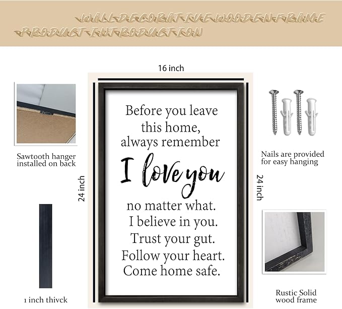 Before You Leave This Home Sign Wall Art Decor 16x24 Inch Rustic Farmhouse Living Room I Love You Inspirational Family Wood Framed Sign Entryway Motivationa And Romantic Wall Hang (Black)