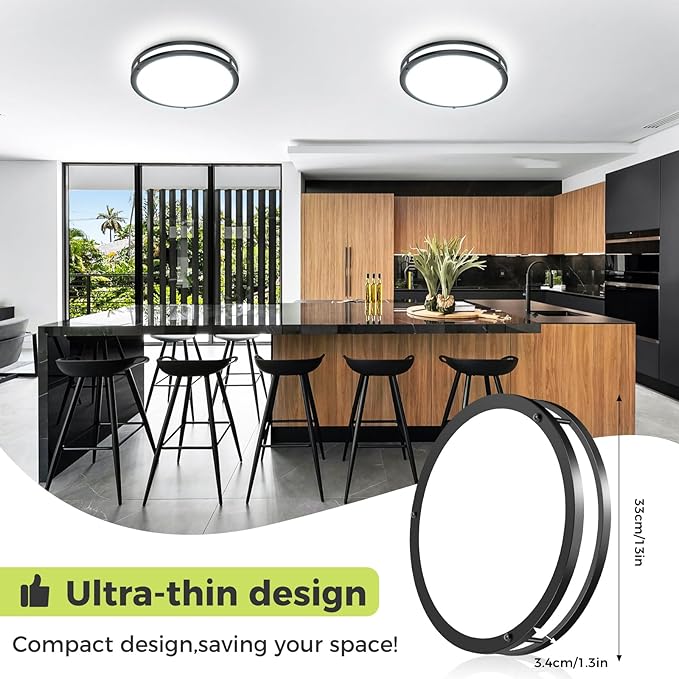 hepside 2 Pack Flush Mount Ceiling Light Fixture, Dimmable & 5CCT Ceiling Light Black, 13inch 24W 3000K 3500K 4000K 5000K 6500K Adjustable Ceiling Lamps for Bathroom Bedroom Hallway