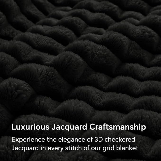 BEDELITE Black Throw Blanket King Size for Bed- Super Soft and Warm 3D Checkered Fluffy Fuzzy Fleece Blanket, Luxurious Plush Cozy Blanket for Room Decor Fall and Winter, 108x90 inches