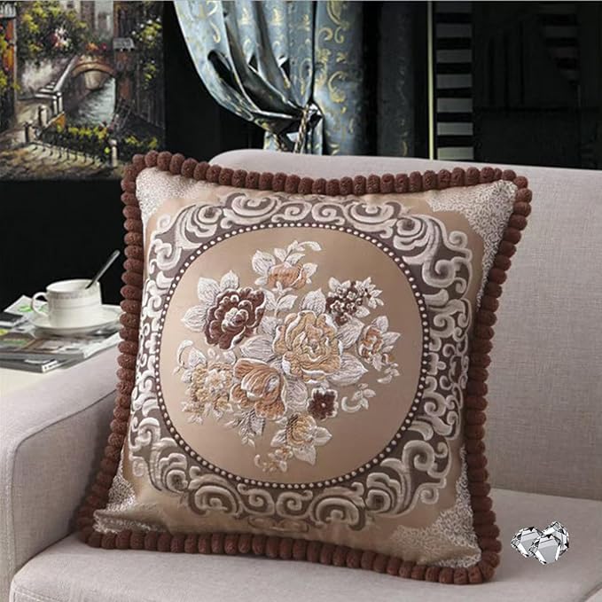 SZHELEJIAM Pillow Covers 18x18 inch,Set of 2 Pillow Cases,Jacquard Retro Embroidered Pillow Cover, Sofa Decorative Cushion Cover,for Bed Couch Sofa Living Room Soft Cushion Cases (Coffee)