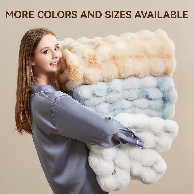 Faux Fur Throw Blanket, 1000GSM Fluffy Soft Bubble Blanket for Couch Bed, Cozy Plush Warm and Thick Blanket, Fuzzy Rabbit Throw for Living Room Bedroom 90''*104'' Tie-dye Camel