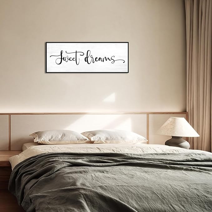 Sweet Dreams Wall Decor Above Bed: Farmhouse Bedroom Sign Guest Room Wall Decor,32x12 Inch Framed Canvas Modern Master Bedroom Wall Art Rustic Hanging Plaque Home Decor