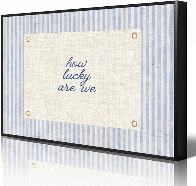 How Lucky Are We Canvas Wall Art, Navy Blue Stripes Positive Quote Poster, Daily Affirmations Wall Decor for Bedroom Dorm, Modern Inspiring Typography Print for Office 16x24in Framed