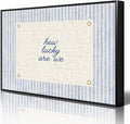 How Lucky Are We Canvas Wall Art, Navy Blue Stripes Positive Quote Poster, Daily Affirmations Wall Decor for Bedroom Dorm, Modern Inspiring Typography Print for Office 24x36in Framed