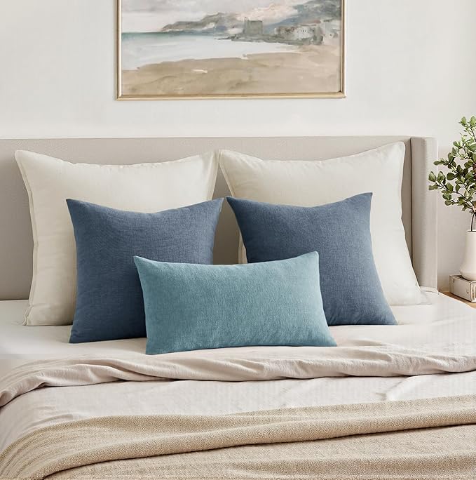 MIULEE Dark Grey Blue Couch Pillow Covers 20x20 Inch, Set of 2 Soft Chenille Decorative Square Throw Pillow Covers Farmhouse for Sofa Living Room Bed