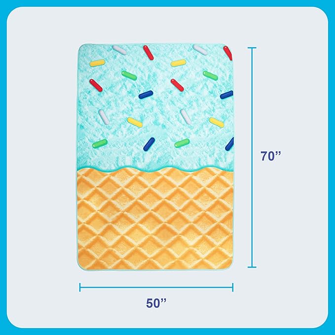 Cozy Concepts Co. Ice Cream Easter Cooling Blanket, Cool Stuff for Cozy Days and Nights, Easter Basket Gift for Kids, Includes 1 Soft Blanket with Ice Cream Design
