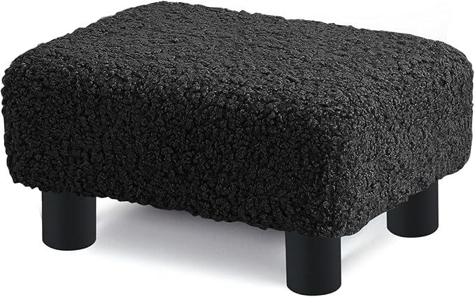 BRIAN & DANY Small Foot Stool Ottoman, Footstool with Legs, Sherpa Foot Rest for Couch, Foot Stools Small for Living Room, Bedroom and Office, Black