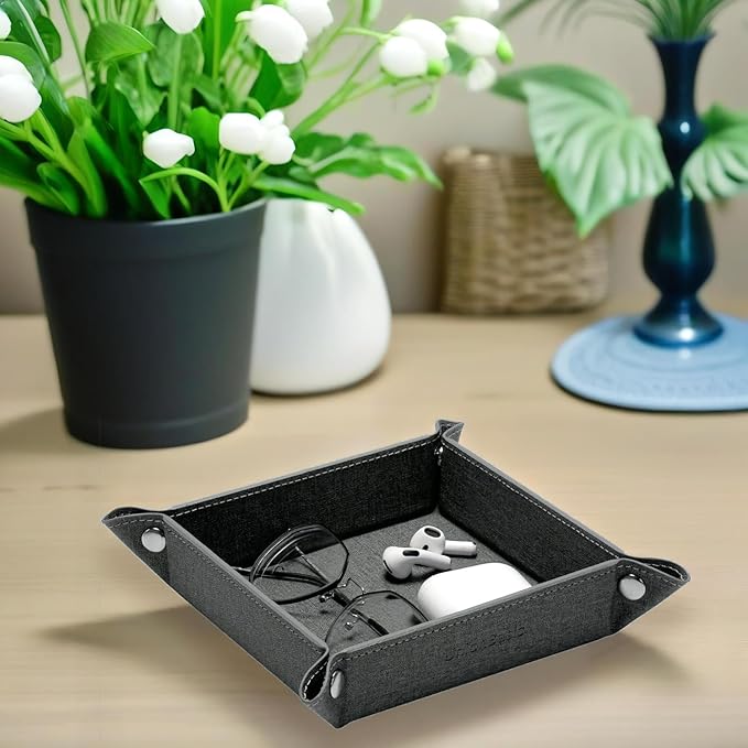 UnionBasic Small Valet Tray, Jewelry Tray for Rings Watches Earrings, Entryway Catchall Caddy for Coins Keys Change, Nightstand Bedside Valet Holder, Trays for Electronic Gadgets, Barry Grey