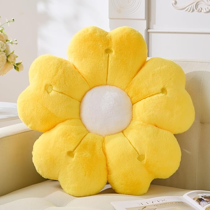 Flower Pillow, Cute Daisy Pillow 19.6In Yellow Flower Shaped Plush Throw Pillow for Home Bedroom Sofa Chair Couch Decor
