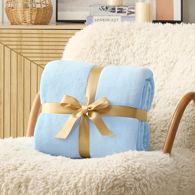 Hansleep Fleece Light Blue Twin Blanket, Super Soft Flannel Fuzzy Plush Cozy Blanket for All Seasons, Light Blue, Twin 60x80 Inches