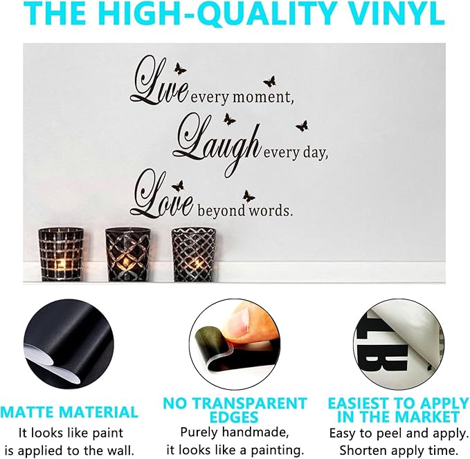 Inspirational Family Wall Stickers for Bedroom: Home Quotes Motivational Vinyl Art Wall Decals for Living Room Kitchen Apartment Bathroom - Live Every Moment 18" X 15"