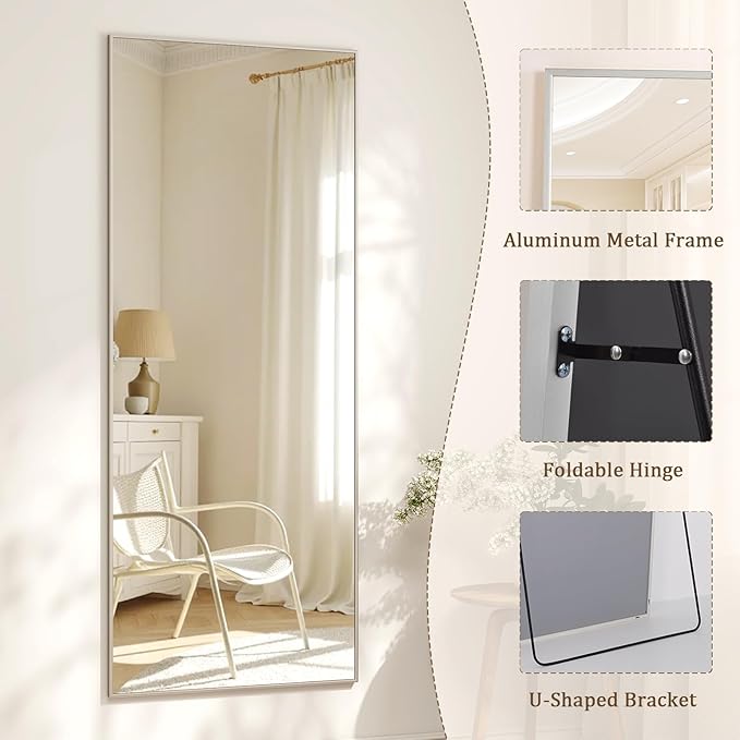 56" x 21" Full Length Mirror with Stand, Standing/Leaning/Wall Mounted Full Body Floor Mirror for Bedroom, Living Room, Entryway, Cloakroom with Aluminum Alloy Frame Silver