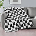 Black Checkered Blanket, Soft Cozy Fleece Checkered Throw Blankets for Bed Sofa Couch Camping, Ultra Fluffy Throws for All Seasons, 50x60 Inch, Black