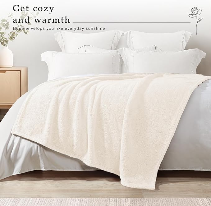 Exclusivo Mezcla Soft Fleece Throw Blanket for Couch, Super Soft Velvet Plush Fleece Blankets, Fuzzy Cozy and Warm for Winter, 50x60 Inches, Ivory