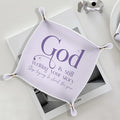 Christian Gifts Jewelry Valet Tray for Women, Purple Religious Bible Verse PU Leather Catchall Beside Caddy Nightstand Organizer Tray for Jewelry Rings Watches and Accessories, 7.87x7.87in